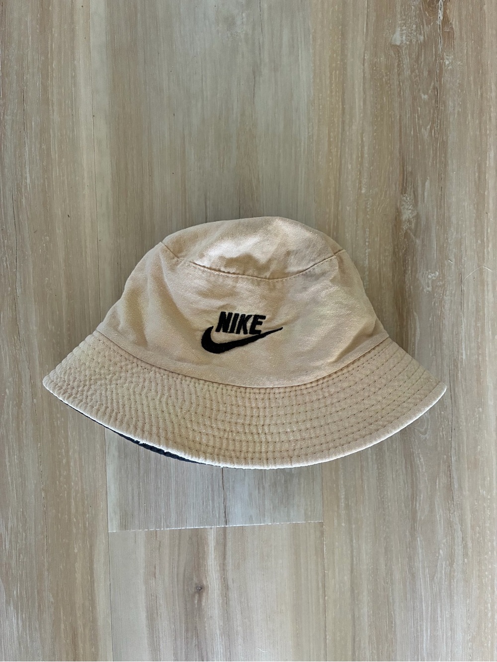 Nike Beige Bucket Hat with Black Swoosh